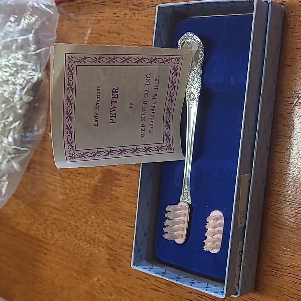 Antique pewter baby toothbrush  for gi